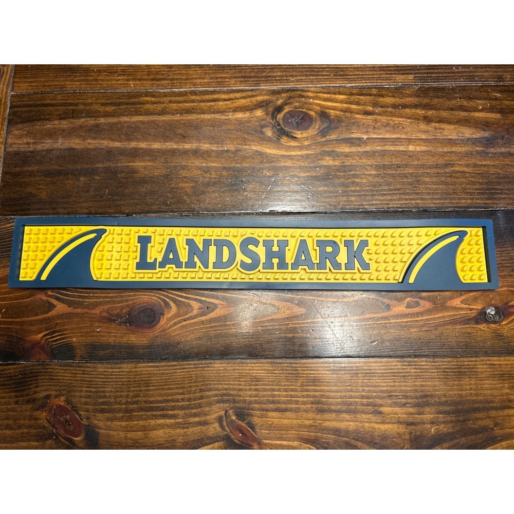 LandShark Lager Rubber Bar Mat Runner Spill Mat Navy Blue Yellow 23.5 Inch